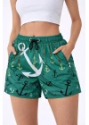 Kadın Deniz Şortu Fermuarlı Cepli File Astarlı Hızlı Kuruyan Premium - Su Yeşili