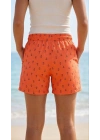 Kadın Deniz Şortu Fermuarlı Cepli File Astarlı Hızlı Kuruyan Premium - Turuncu