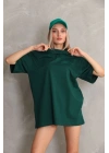 Kadın Düz  Kısa kol Penye T-shirt- Yeşil