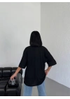 Kadın Düz T-Shirt Kısa Kol Bisiklet Yaka Oversize Tişört - Siyah