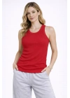 Kadın Fitilli Atlet Sıfır Yaka Slim Fit Arka Baskılı Spor Atlet - Kırmızı