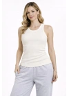 Kadın Fitilli Atlet Sıfır Yaka Slim Fit Arka Baskılı Spor Atlet - Krem