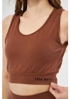 Kadın Fitilli Baskılı Crop - Kahve