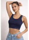 Kadın Fitilli Baskılı Crop - Lacivert