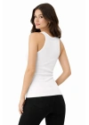Kadın Fitilli Likralı Kaşkorse Atlet Vücuda Oturan Basic Şıklık - Beyaz