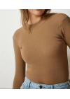 Kadın Full Likralı Fitilli Kaşkorse Body - Kahve