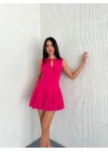 Kadın Göğüs Bağlamalı Kolsuz Mini Boy Elbise - Pembe