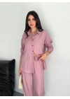 Kadın Gömlek Pantolon ikili Alt-Üst Takım - Toz Pembe