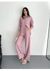 Kadın Gömlek Pantolon ikili Alt-Üst Takım - Toz Pembe