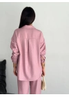 Kadın Gömlek Pantolon ikili Alt-Üst Takım - Toz Pembe