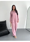 Kadın Gömlek Pantolon ikili Alt-Üst Takım - Toz Pembe