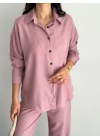 Kadın Gömlek Pantolon ikili Alt-Üst Takım - Toz Pembe