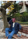 Kadın Jeans Detaylı Cıtcıtlı Ceket Mont - Lacivert