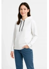 Kadın Kapüşonlu Kanguru Cepli 3 İplik Pamuklu Oversize Hoodie Sweatshirt - Beyaz