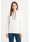 Kadın Kapüşonlu Kanguru Cepli 3 İplik Pamuklu Oversize Hoodie Sweatshirt - Beyaz