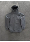 Kadın Kapüşonlu Kanguru Cepli 3 İplik Pamuklu Oversize Hoodie Sweatshirt -  Boyalı Gri