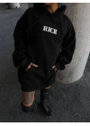 Kadın Kapüşonlu Kanguru Cepli Sweatshirt 3 İplik Pamuklu Baskılı Hoodie - Siyah