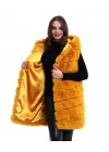 Kadın Kapüşonlu Peluş Kürk Yelek Premium Kalite Tam Astarlı Uzun Model - Sarı