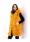 Kadın Kapüşonlu Peluş Kürk Yelek Premium Kalite Tam Astarlı Uzun Model - Sarı
