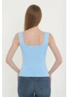 Kadın Kare Yaka Detay Crop - Mavi