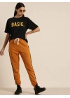 Kadın Kısa Kol Yazlık Tişört Bisiklet Yaka BASIC Baskılı T-Shirt - Siyah
