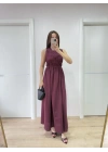 Kadın Kolsuz Göğüs Lastıklı %100 Poplin Uzun Elbise - Bordo