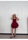 Kadın Mini Askılı Elbise - Bordo