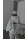 Kadın Nakış İşlemeli 3 İplik Pamuklu Sweat Alt-Üst Takım- Beyaz