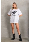 Kadın ön ve arka Baskılı Oversize Kısa kol  T-Shirt - Beyaz
