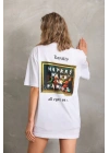 Kadın ön ve arka Baskılı Oversize Kısa kol  T-Shirt - Beyaz