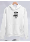 Kadın Oversize Kapüşonlu Cepli Baskılı 3 İplik Pamuklu Hoodie Sweatshirt - Beyaz