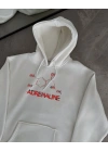 Kadın Oversize Kapüşonlu Cepli Baskılı 3 İplik Pamuklu Hoodie Sweatshirt - Beyaz