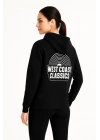 Kadın Oversize Kapüşonlu Cepli Baskılı 3 İplik Pamuklu Hoodie Sweatshirt - Siyah