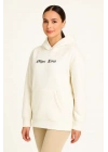 Kadın Oversize Kapüşonlu Kanguru Cepli Baskılı 3 İplik Pamuklu Sweatshirt Hoodie -   Beyaz