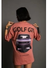 Kadın Oversize Tişört Golf GTI Retro Araba Baskılı T-shirt  - Gül Kurusu