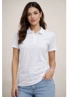Kadın Polo Yaka Pike Kumaş Düğmeli Basic Tişört T-Shirt Günlük Rahat - Beyaz