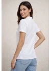 Kadın Polo Yaka Pike Kumaş Düğmeli Basic Tişört T-Shirt Günlük Rahat - Beyaz