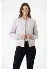 Kadın Premium Bomber Ceket Çıtçıt Kapamalı, Astarlı, Regular Fit Mont - Beyaz