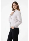 Kadın Premium Bomber Ceket Çıtçıt Kapamalı, Astarlı, Regular Fit Mont - Beyaz