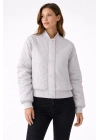 Kadın Premium Bomber Ceket Çıtçıt Kapamalı, Astarlı, Regular Fit Mont - Beyaz