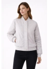 Kadın Premium Bomber Ceket Çıtçıt Kapamalı, Astarlı, Regular Fit Mont - Beyaz