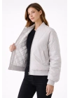 Kadın Premium Bomber Ceket Çıtçıt Kapamalı, Astarlı, Regular Fit Mont - Beyaz