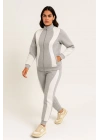 Kadın Premium Parçalı Eşofman Alt-Üst Takım - Dik Yaka Fermuarlı Sweatshirt - Gri