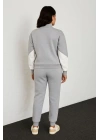 Kadın Premium Parçalı Eşofman Alt-Üst Takım - Dik Yaka Fermuarlı Sweatshirt - Gri