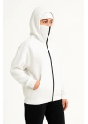 Kadın Samuray Ninja Çift Kapüşonlu Maske Detaylı 3 İplik Hoodie - Beyaz