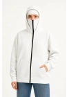 Kadın Samuray Ninja Çift Kapüşonlu Maske Detaylı 3 İplik Hoodie - Beyaz