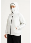 Kadın Samuray Ninja Çift Kapüşonlu Maske Detaylı 3 İplik Hoodie - Beyaz
