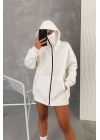 Kadın Samuray Ninja Çift Kapüşonlu Maske Detaylı 3 İplik Hoodie - Beyaz