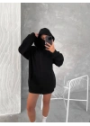 Kadın Samuray Ninja Çift Kapüşonlu Maske Detaylı 3 İplik Hoodie - Siyah