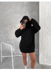Kadın Samuray Ninja Çift Kapüşonlu Maske Detaylı 3 İplik Hoodie - Siyah
